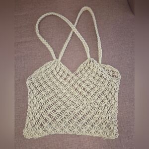 Macrame Fish Net Braided Beach pool Tote Market Grocery Bag Cream Tan Biege